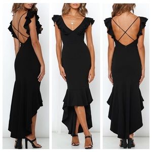 Boutique Black Ruffle Maxi Midi Backless Dress L